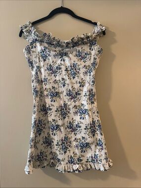 White Floral Ruffle Off-Shoulder Dress